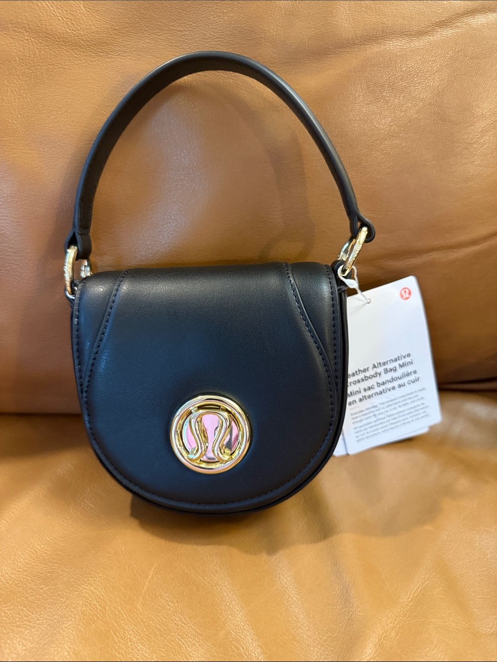 NWT Lululemon Leather Alternative Crossbody Mini Bag Black Gold